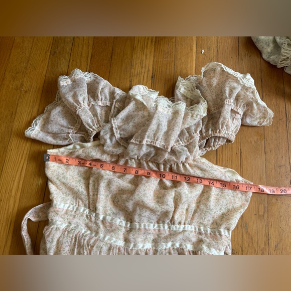 70s Vintage Gunne Sax Tiered Prairie Dress off the shoulder pink ditsy floral - Picture 5 of 7